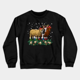 Cow Reindeer Hat Santa Christmas Light Funny Cow Crewneck Sweatshirt